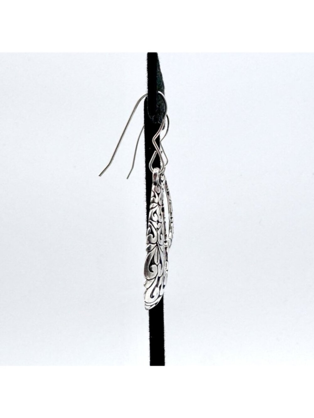 Vintage Filigree Sterling Silver Earrings Dangle Teardrop Art Nouveau Jezlaine - Picture 4 of 10